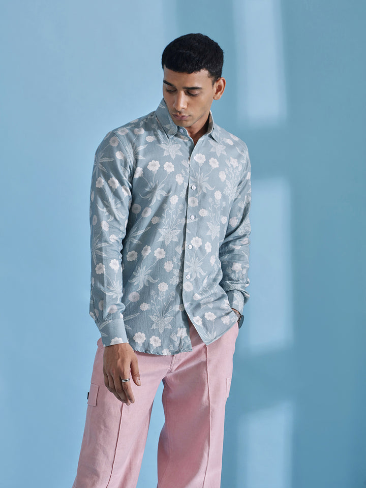 Floral Printed Green Shirt