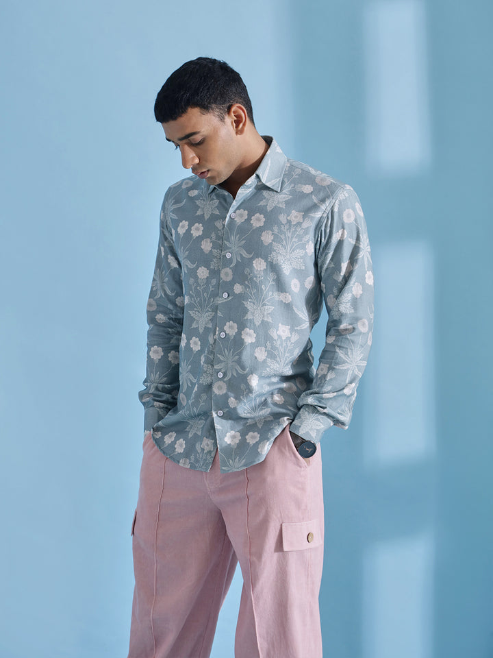 Floral Printed Green Shirt