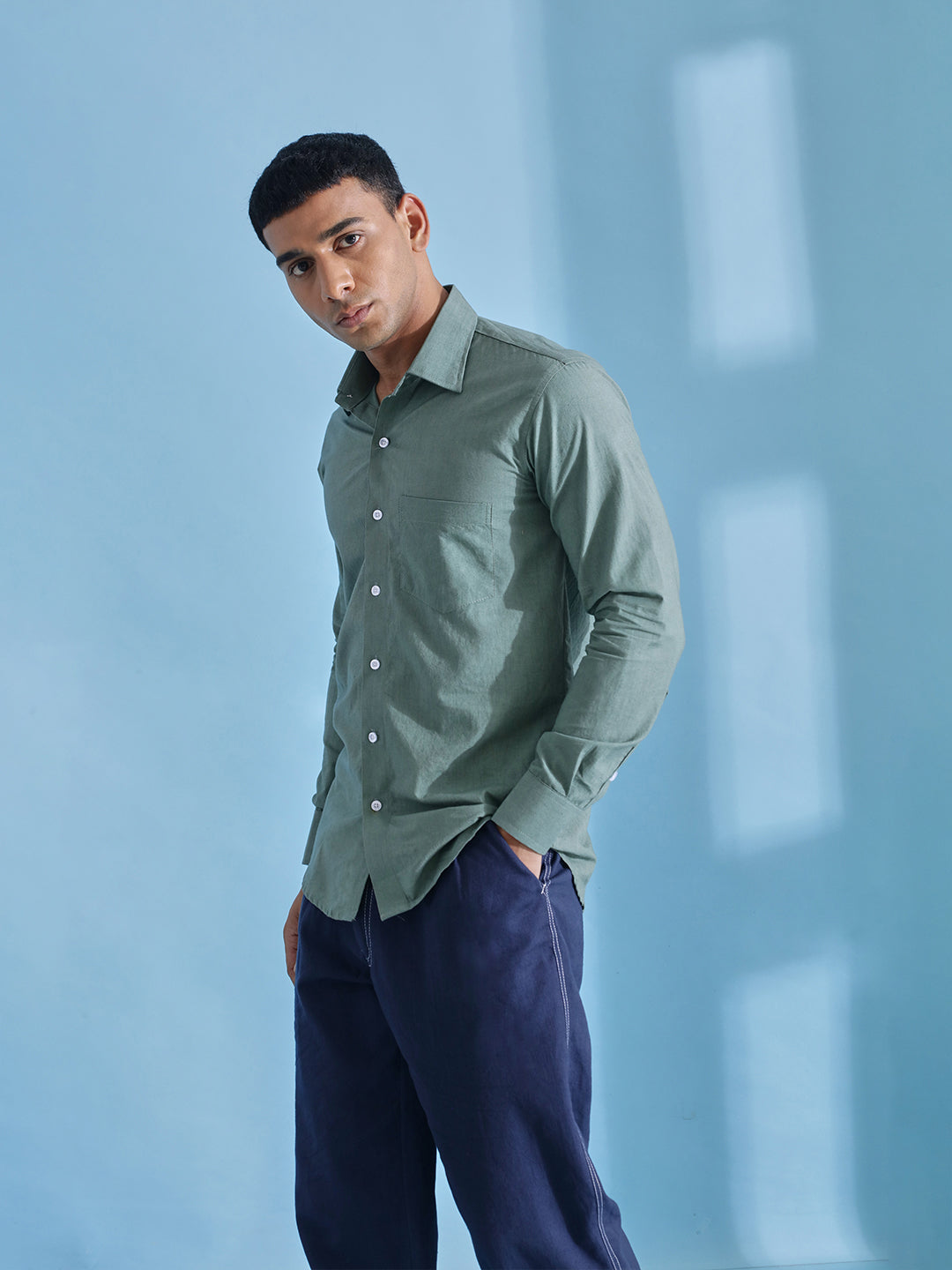 Plain Green Cotton Shirt