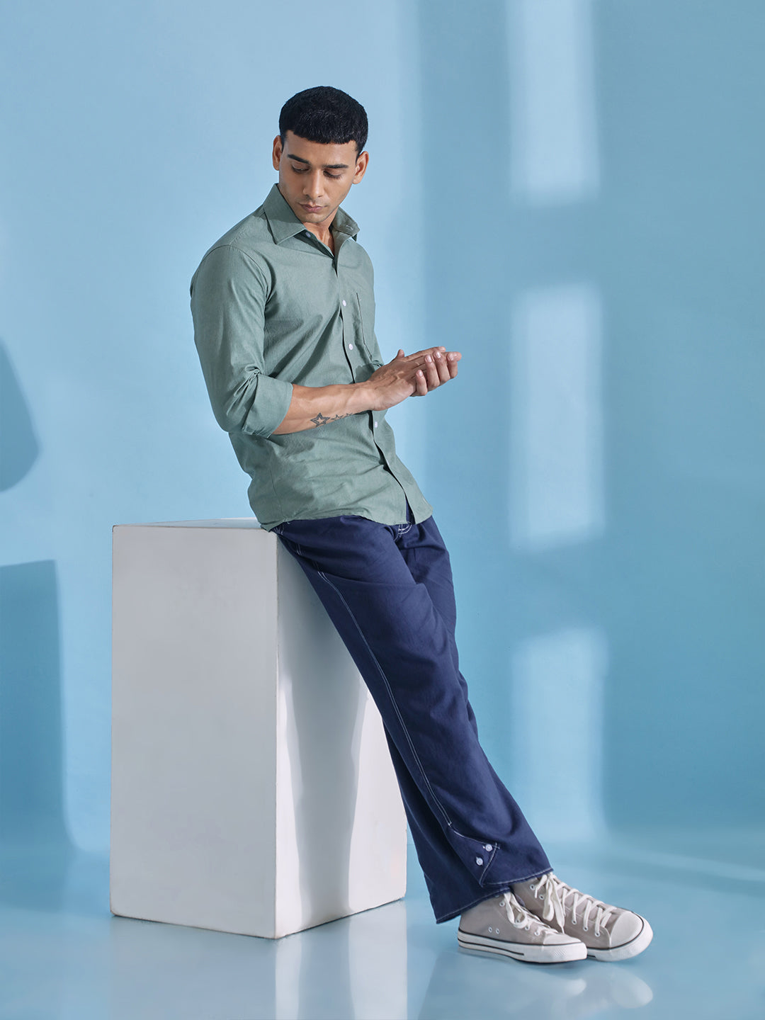 Plain Green Cotton Shirt