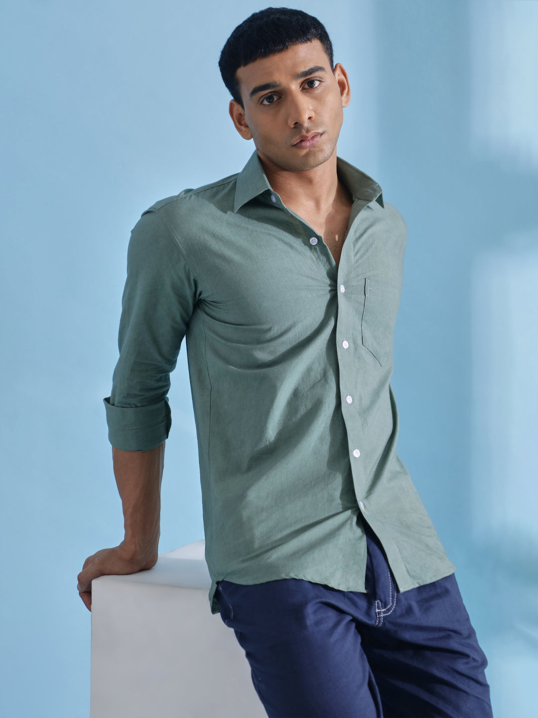 Plain Green Cotton Shirt
