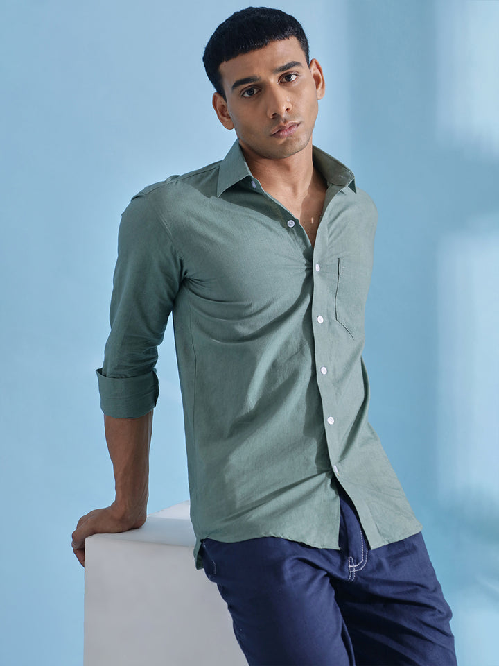 Plain Green Cotton Shirt