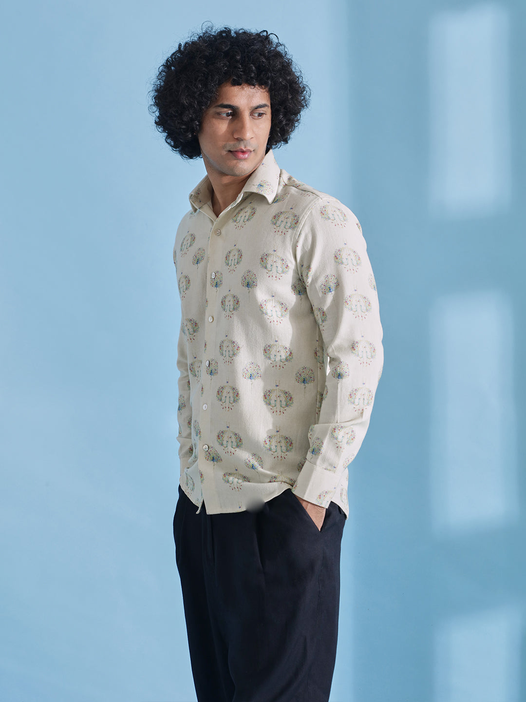 Peacock Printed Cream Shirt
