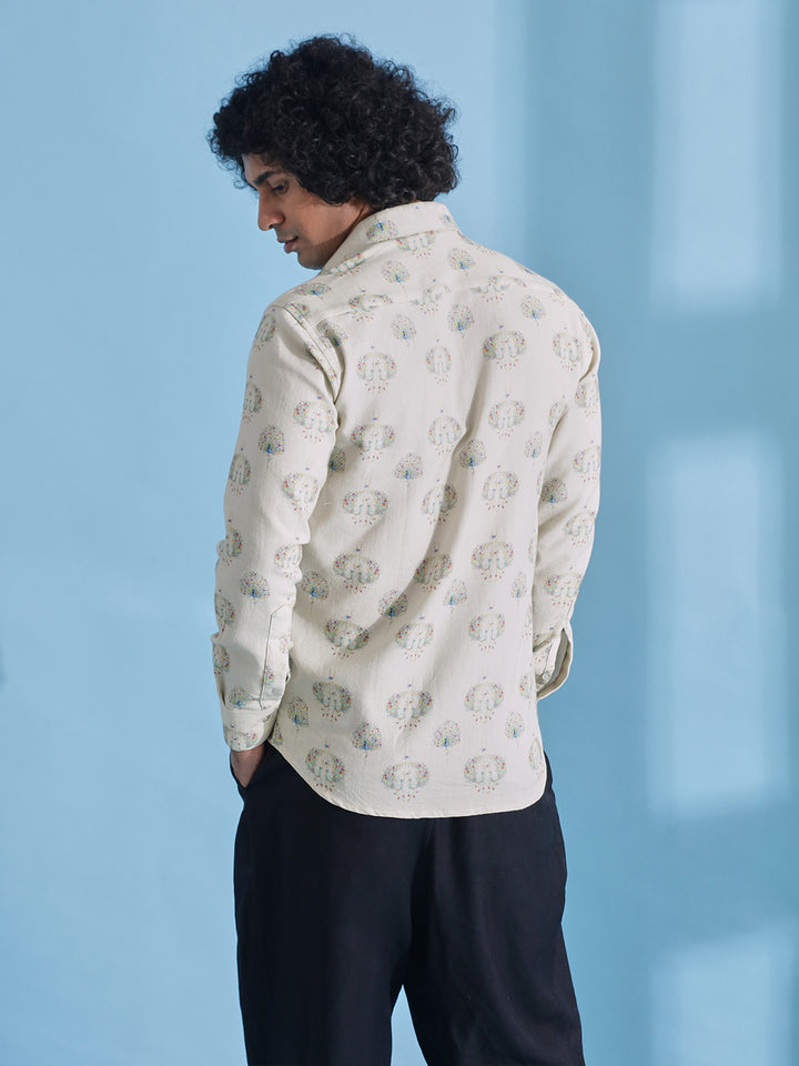 Peacock Printed Cream Shirt