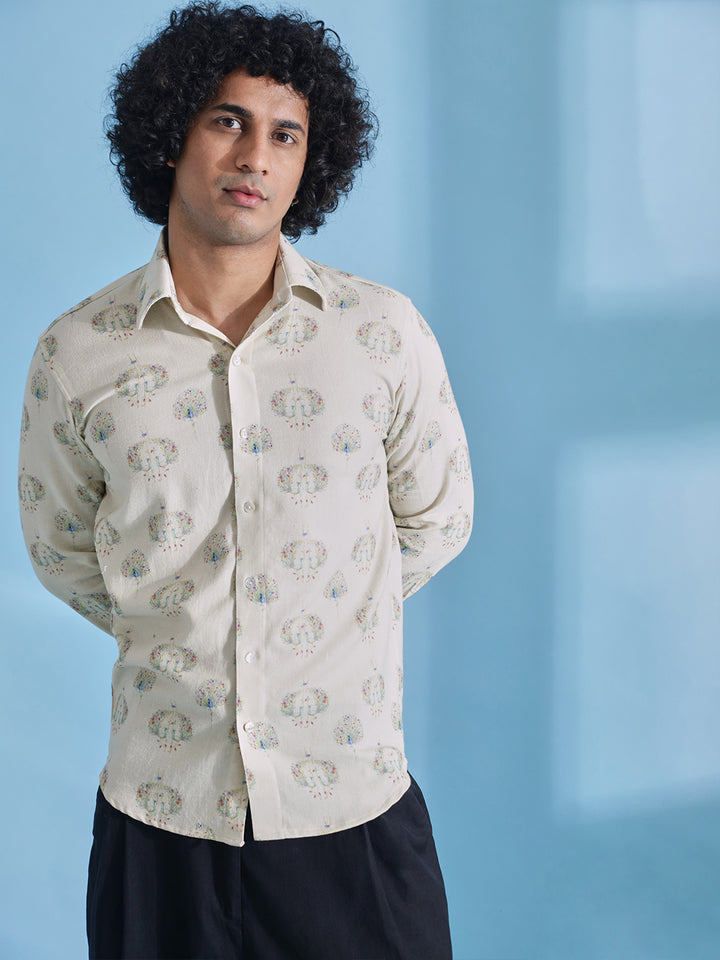 Peacock Printed Cream Shirt