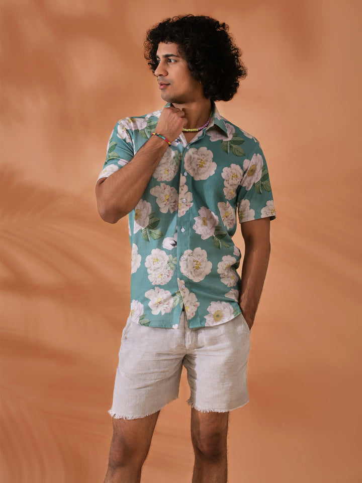 Floral Printed Green Shirt