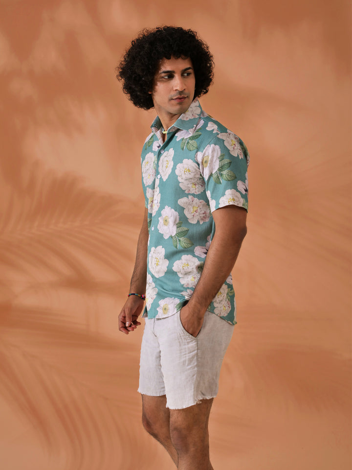 Floral Printed Green Shirt