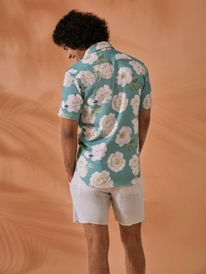 Floral Printed Green Shirt