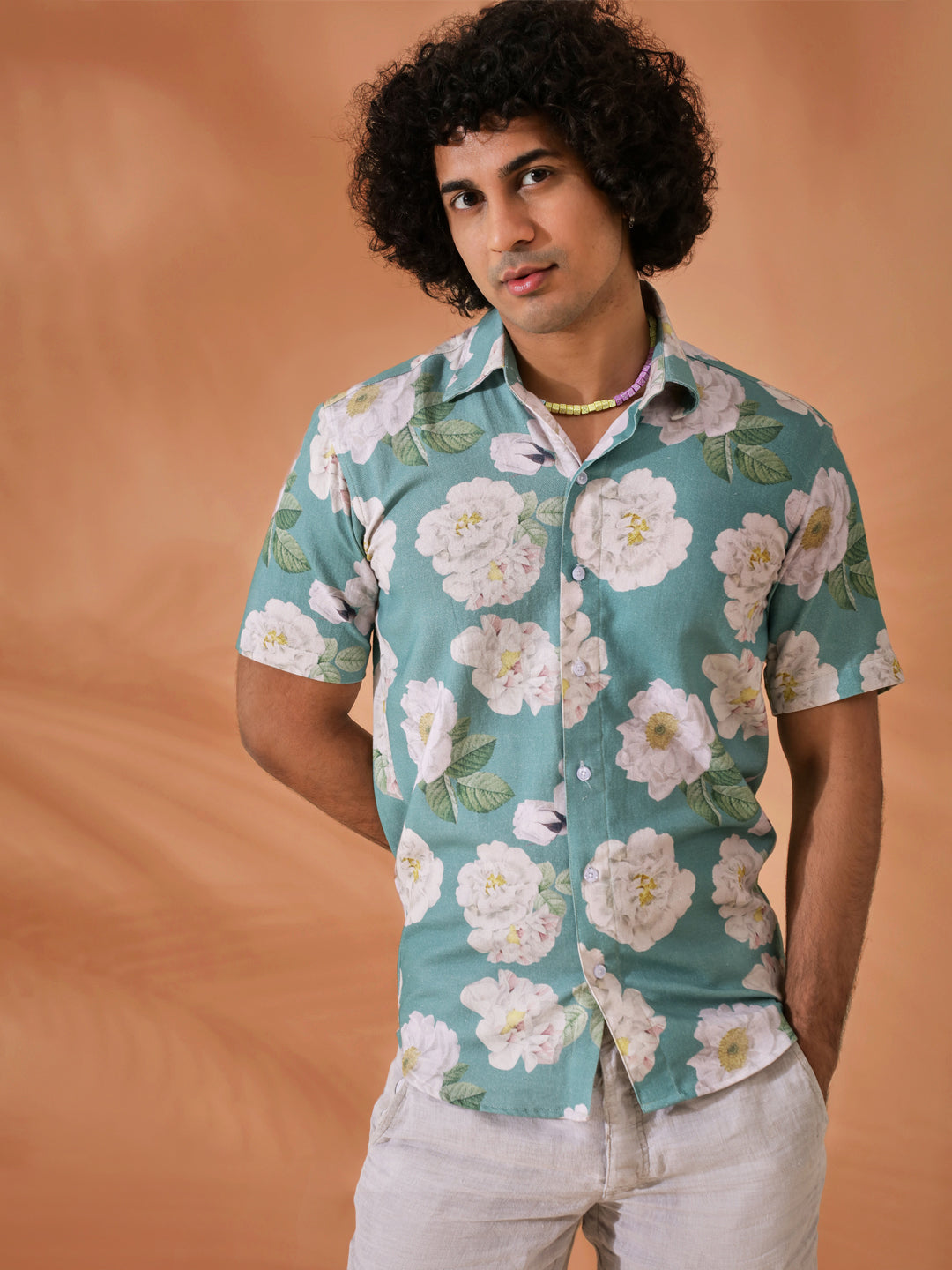 Floral Printed Green Shirt