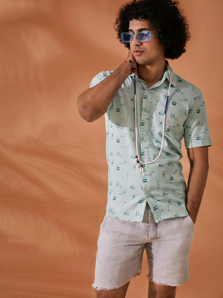 Abstract Printed Green Shirt
