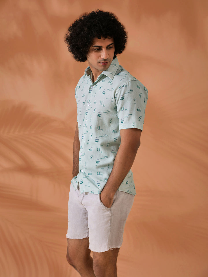 Abstract Printed Green Shirt