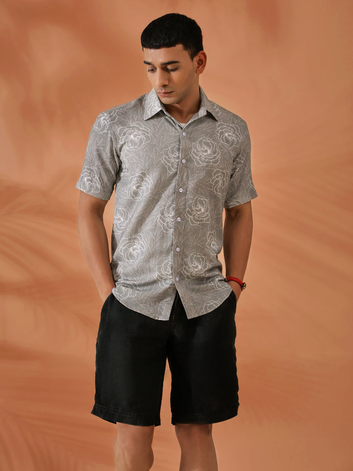 Floral Printed Grey Shirt