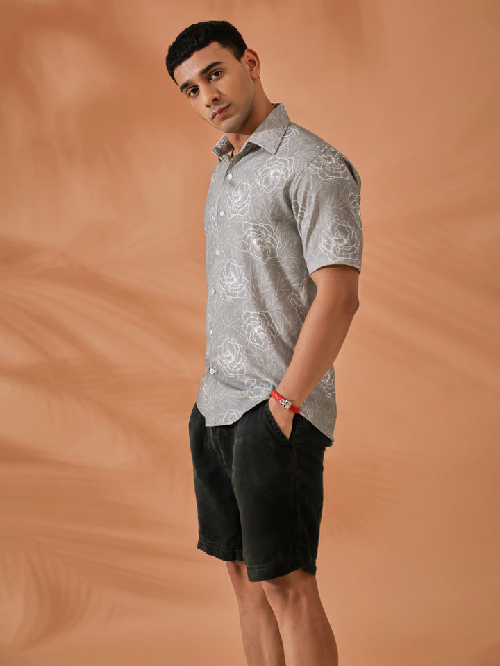 Floral Printed Grey Shirt