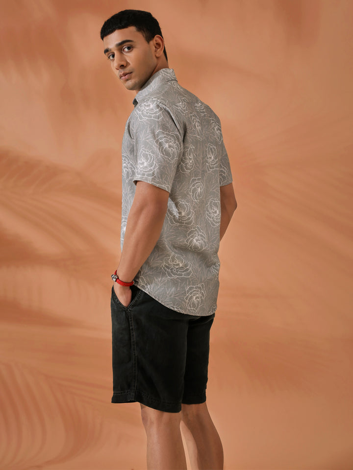 Floral Printed Grey Shirt