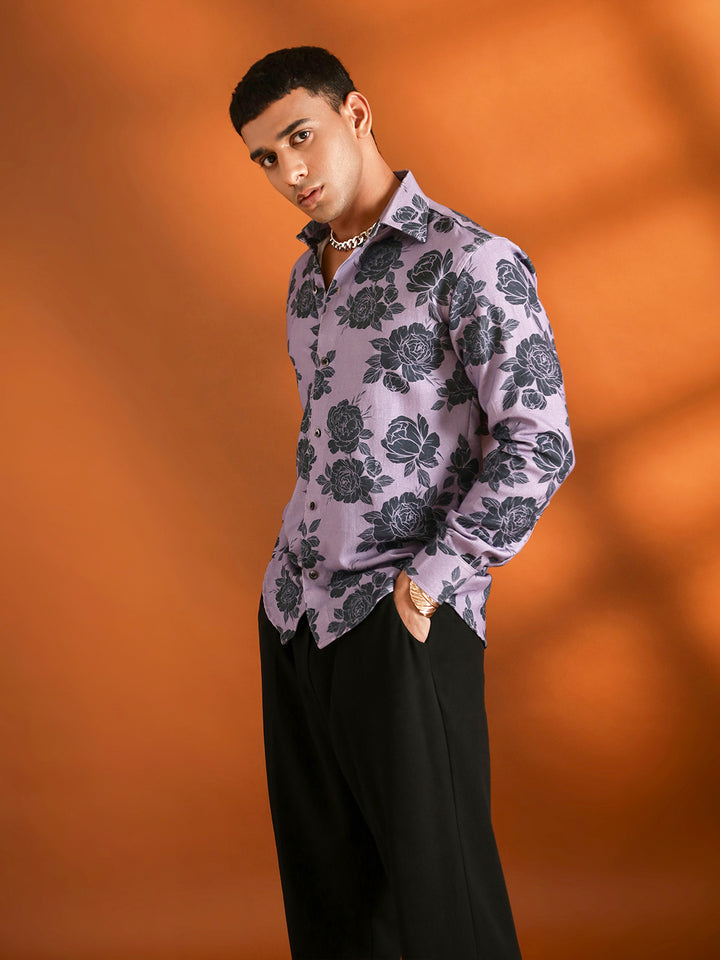 Floral Printed Purple Shirt
