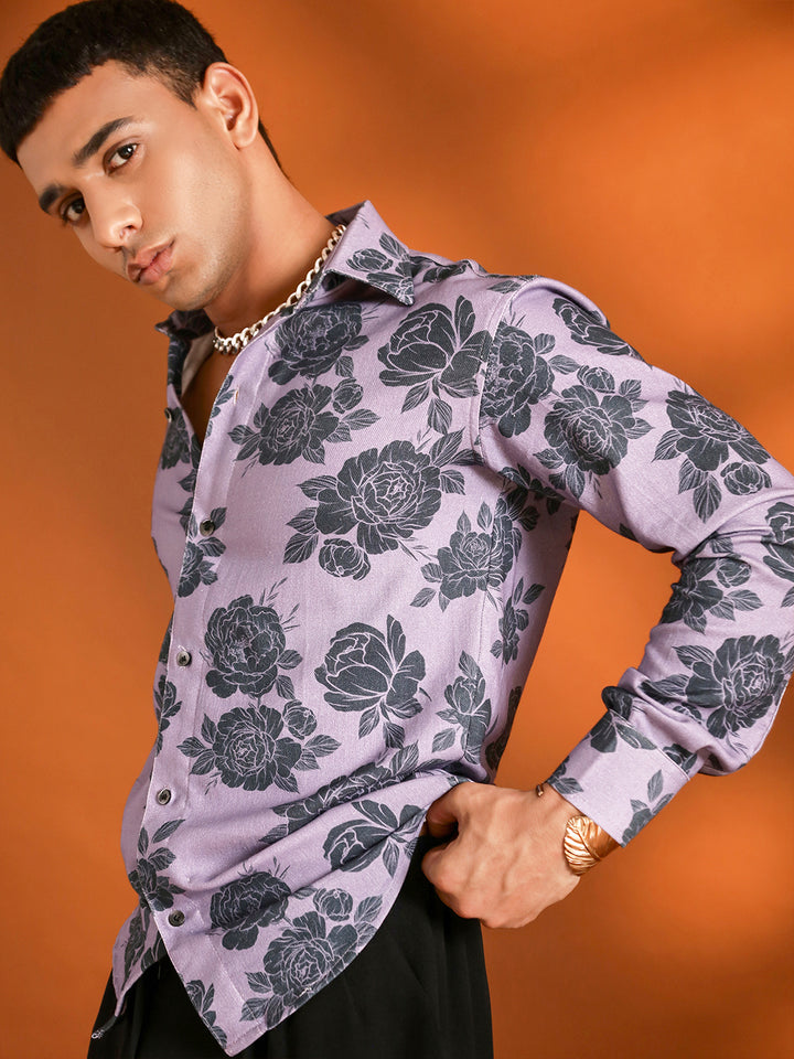 Floral Printed Purple Shirt